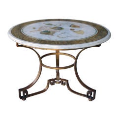 Well-Executed 1940s French Gilt-Iron Circular Table w Marble Top