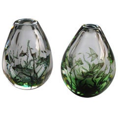 A Rare Pair of Swedish Orrofors 'Fish Graal' Vases; Engraved