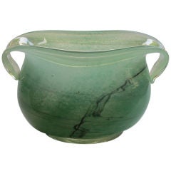 A Heavy Venetian 1950's Celadon Art Glass Elliptical-Form Vase