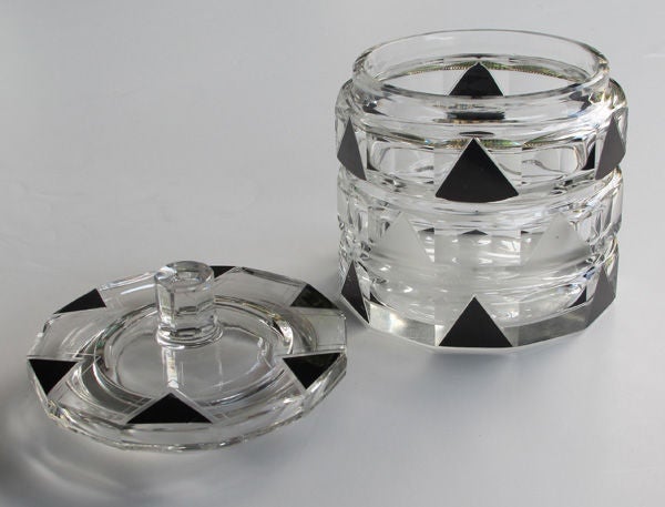 Chic Bohemian Art Deco Faceted Clear Cut-Glass Jar w/Decoration