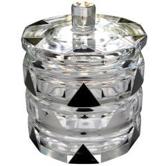 Chic Bohemian Art Deco Faceted Clear Cut-Glass Jar w/Decoration