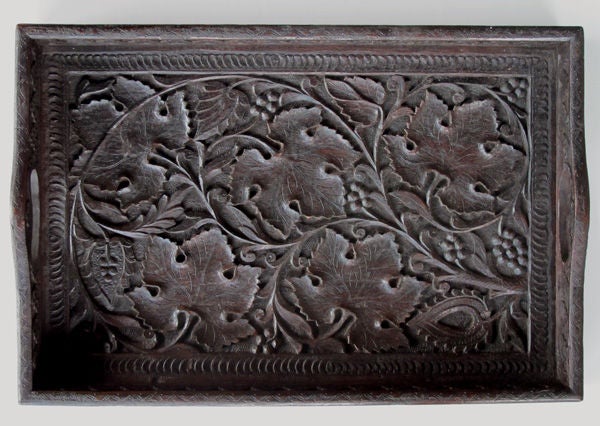 19th Century Well-Carved German Black Forest Rectangular Wooden Tray