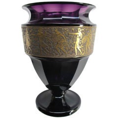 A Rare Luwig Moser and Sohne Aubergine Cut Glass Facted Urn