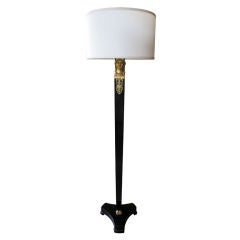 Stylish French 1940's Black Lacquered Floor Lamp w/Brass Mounts