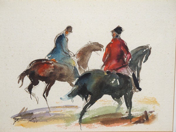A Good Pair of Framed Equestrian Water Color Drawings; Groth