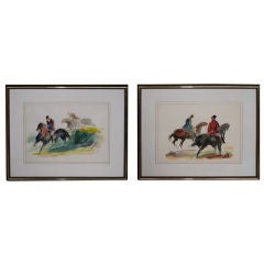 A Good Pair of Framed Equestrian Water Color Drawings; Groth