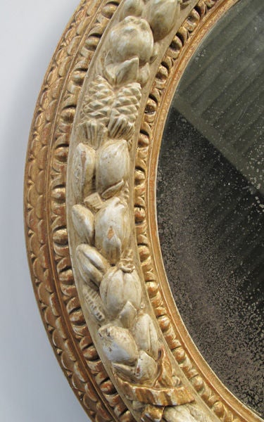 Well-Carved English Georgian Style Ivory Painted Circular Mirror In Good Condition In San Francisco, CA