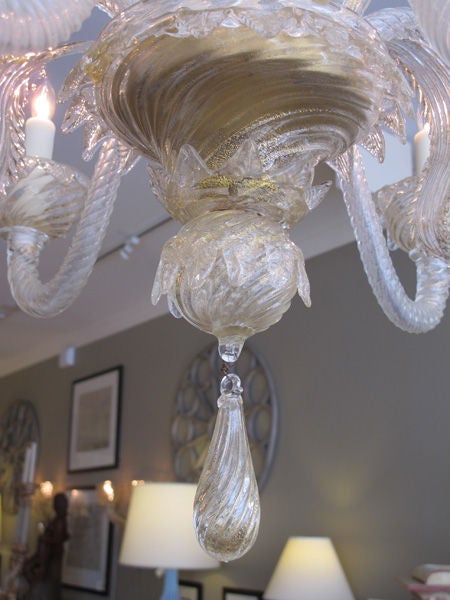 Mid-20th Century A Shimmering Venetian Art Moderne Glass 6-Light Chandelier