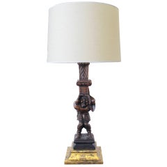 A Whimsical French Carved Wooden Architectural Element; Now Mounted as a Lamp