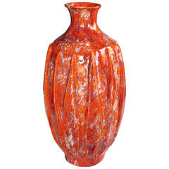 A Massive and Vibrant California Art Pottery 1960's Orange Glazed Vase with Purple Highlights