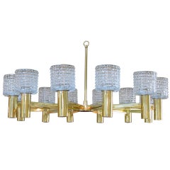 Large-Scaled Swedish Chandelier with Cut Crystal Shades by Orrefors