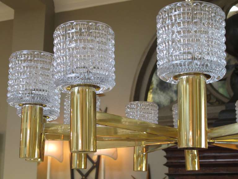 Mid-20th Century Large-Scaled Swedish Chandelier with Cut Crystal Shades by Orrefors