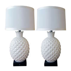 A Robust and Large-Scaled Pair of Italian 1960's White Ceramic Pineapple-Form Lamps 9