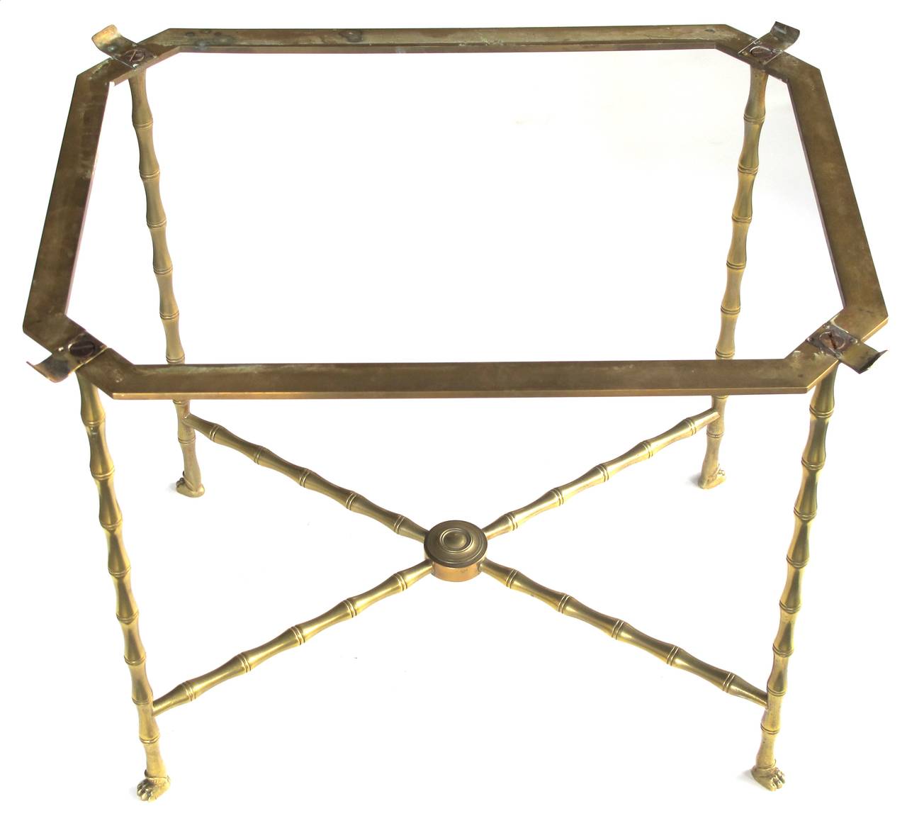 Stylish French 1940s Faux Bamboo Brass Side Table by Maison Bagues, Paris In Excellent Condition In San Francisco, CA