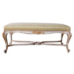 Curvaceous French Rococo-Revival Pale-Green & Parcel Gilt Bench