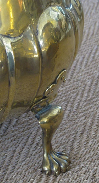 19th Century An Exceptional and Large-Scaled Pair of English Hand-Hammered Brass Lobed Jardinieres with Lion Ring Handles