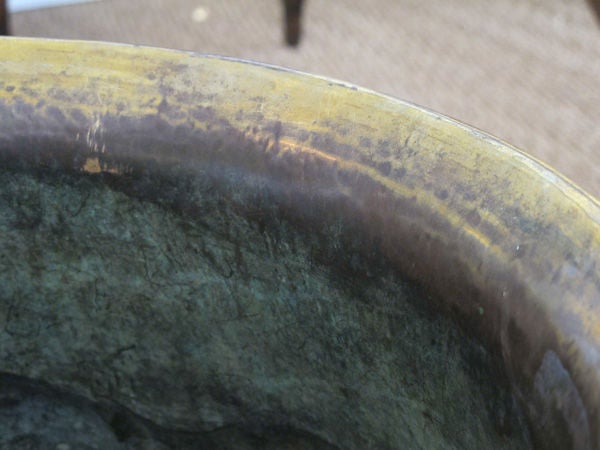 An Exceptional and Large-Scaled Pair of English Hand-Hammered Brass Lobed Jardinieres with Lion Ring Handles 3