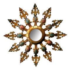 Antique A Large-Scaled Spanish Baroque Style Gilt-Tole Sunburst Mirror