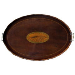 A Large-Scaled English Georgian Style Walnut Oval Tray w/Inlay