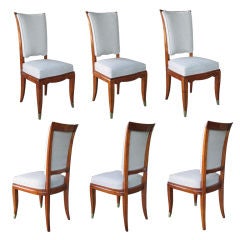 A Stylish Set of 6 French 1940's Cherrywood Dining Chairs