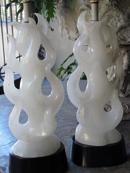 A Finely Carved Pair of Italian-Made Alabaster Lamps; Lightolier