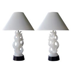 A Finely Carved Pair of Italian-Made Alabaster Lamps; Lightolier