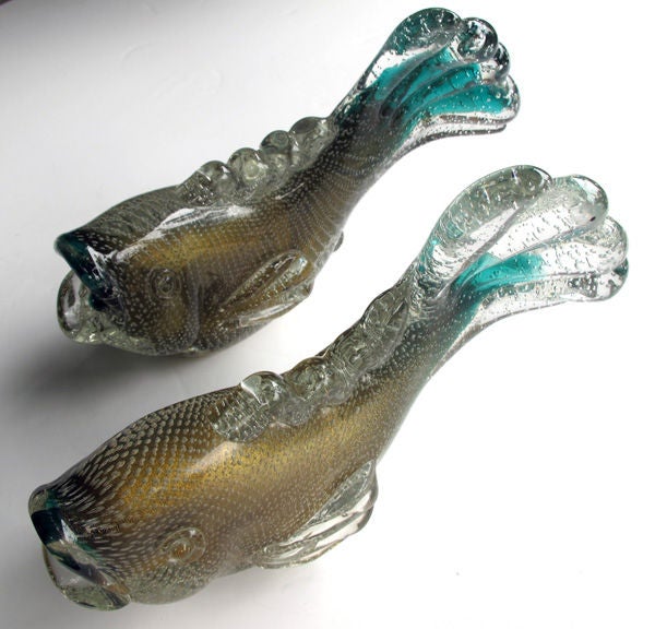 Italian A Pair of Venetian 1950's Gold Polveri Fish by Archimede Seguso