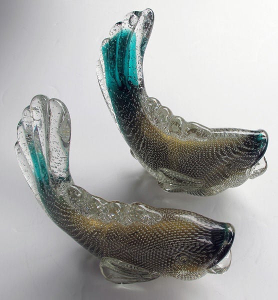 Mid-20th Century A Pair of Venetian 1950's Gold Polveri Fish by Archimede Seguso