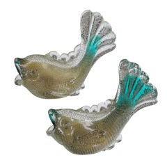 A Pair of Venetian 1950's Gold Polveri Fish by Archimede Seguso