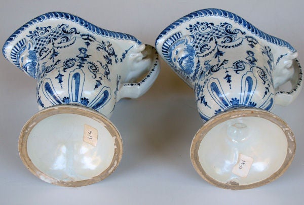 19th Century A Good Pair of French Blue&White Tin-Glazed Faience Pitchers For Sale