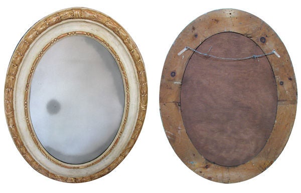 19th Century A English George III Style Ivory Painted & Parcel Gilt Carved Wood Oval Mirror