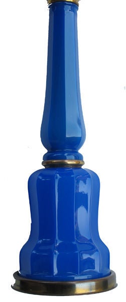 Mid-20th Century Fine Pr of Danish 1950's Royal-Blue Opaline Baluster-Form Lamps