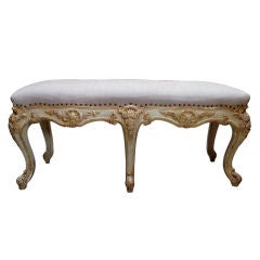 Curvaceous French Louis XV Style Ivory Painted&Parcel Gilt Bench