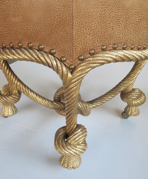 19th Century A Good French Napoleon III Carved Giltwood Rope-Twist Stool