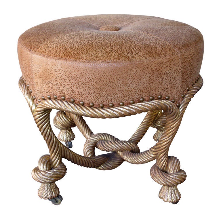 A Good French Napoleon III Carved Giltwood Rope-Twist Stool