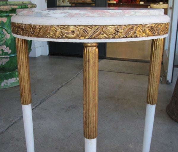 French Art Deco Gessoed and Parcel-Gilt Circular Table Marble Top In Excellent Condition In San Francisco, CA