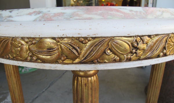 Mid-20th Century French Art Deco Gessoed and Parcel-Gilt Circular Table Marble Top