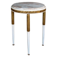 French Art Deco Gessoed and Parcel-Gilt Circular Table Marble Top