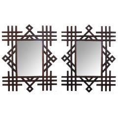 An Unusual Pair of Tramp Art Chipped Carved Mirrors