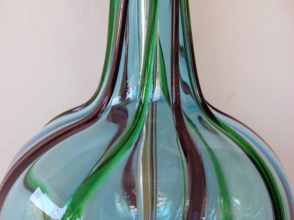 Mid-20th Century A Stunning Pair of Italian Gray-Blue Bottle-Form Art Glass Lamps