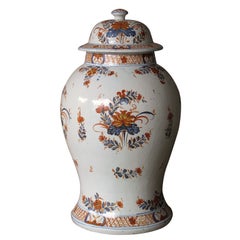 Boldly-Scaled Continental Polychromed Faience Baluster-Form Covered Ginger Jar