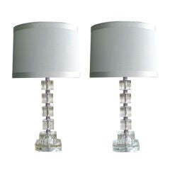 A Shimmering Pair of American Mid-Century Etched Glass Lamps