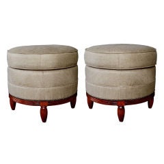 A Good-Scaled Pair of French Art Deco Beechwood Circular Stools A Good-Scaled Pair of French Art Deco Beechwood Circular Stools