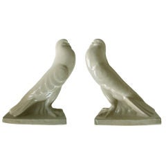 A Large-Scaled American Art Deco White-Glazed Pottery Pigeons