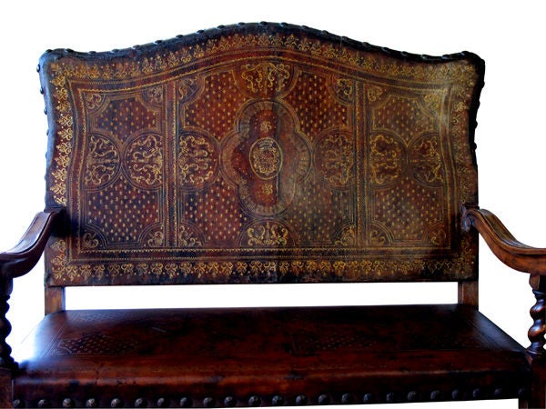 A Baronial Spanish Baroque Style Walnut & Beechwood Settee