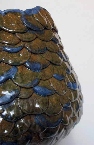 A Robust American 1960's Art Pottery Ovoid-Shaped Pinecone Pot In Excellent Condition In San Francisco, CA