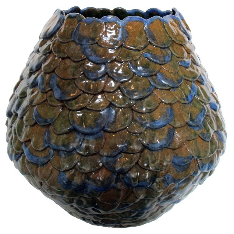 A Robust American 1960's Art Pottery Ovoid-Shaped Pinecone Pot