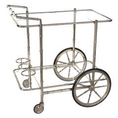 A Stylish American 1960's Nickel Plated Faux Bamboo Drinks Cart