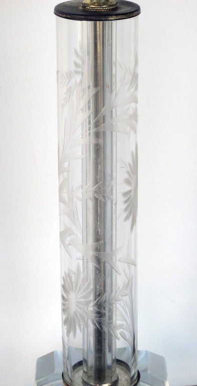 Mid-20th Century A Shimmering Pair of American Etched Glass Columnar -Form Lamps