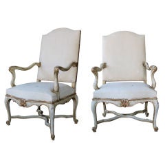 An Elegant & Good-Scaled Pair of French Regence Style Armchairs